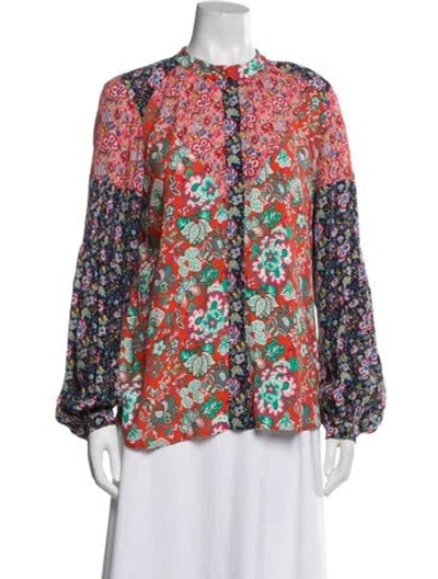 Pre-owned Frame Floral Print Long Sleeve Blouse In Multi