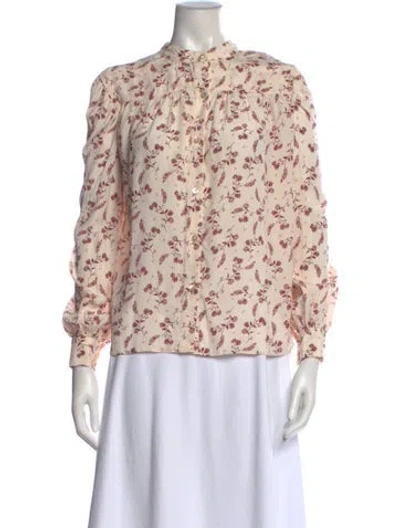 Pre-owned Frame Floral Print Long Sleeve Blouse In Neutral