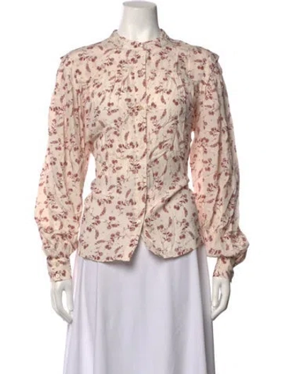 Pre-owned Frame Floral Print Long Sleeve Blouse In Pink