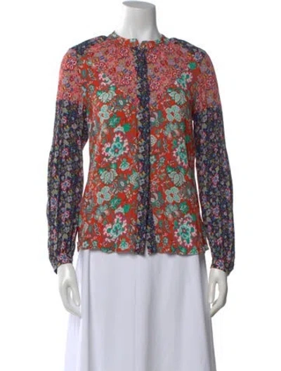 Pre-owned Frame Floral Print Long Sleeve Blouse In Red
