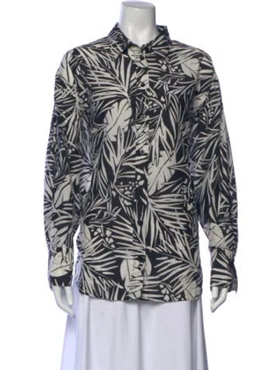Pre-owned Frame Floral Print Long Sleeve Button-up Top In Gray