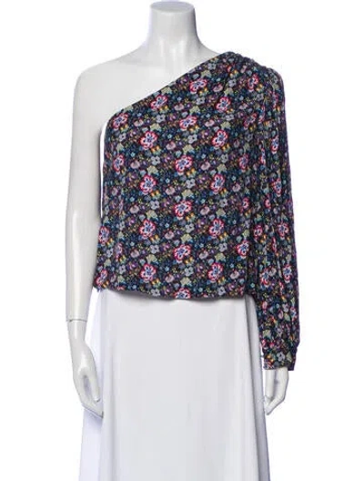 Pre-owned Frame Floral Print One-shoulder Blouse In Black