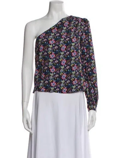 Pre-owned Frame Floral Print One-shoulder Blouse In Blue