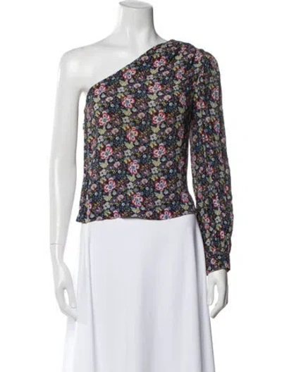 Pre-owned Frame Floral Print One-shoulder Top In White