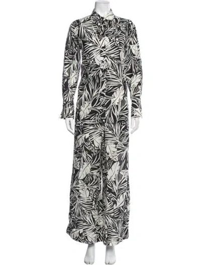 Pre-owned Frame Floral Print Pleated Accents Pant Set In Black/white