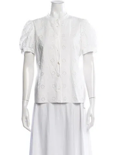 Pre-owned Frame Floral Print Short Sleeve Blouse In White