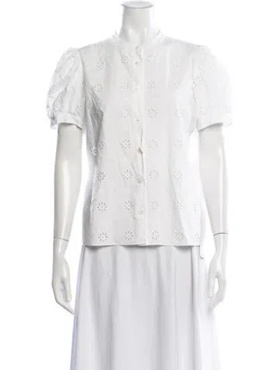 Pre-owned Frame Floral Print Short Sleeve Blouse In White