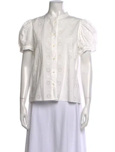 Pre-owned Frame Floral Print Short Sleeve Blouse In White