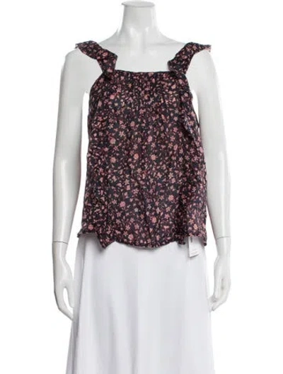 Pre-owned Frame Floral Print Square Neckline Top In Blue