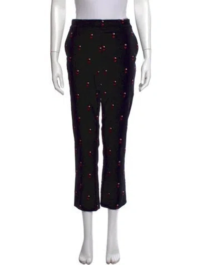 Pre-owned Frame Floral Print Straight Leg Pants In Black