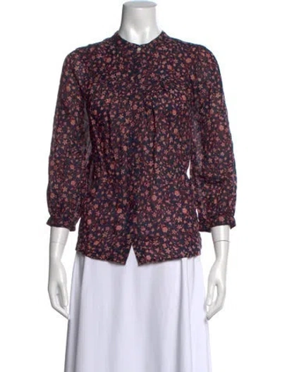 Pre-owned Frame Floral Print Three-quarter Sleeve Blouse In Blue