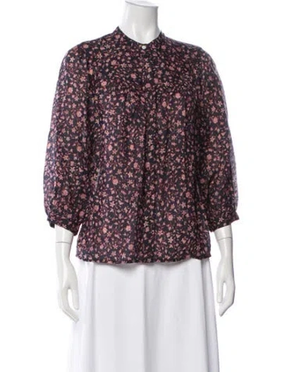 Pre-owned Frame Floral Print Three-quarter Sleeve Blouse In Multicolor