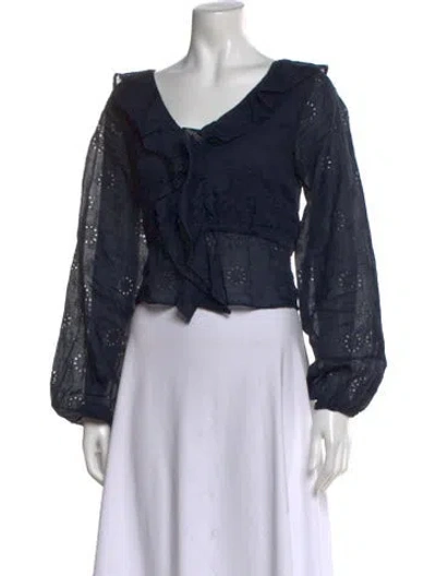 Pre-owned Frame Floral Print V-neck Blouse In Blue