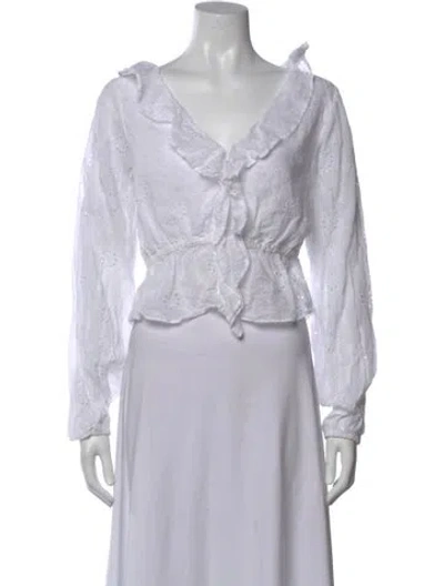 Pre-owned Frame Floral Print V-neck Blouse In Gray