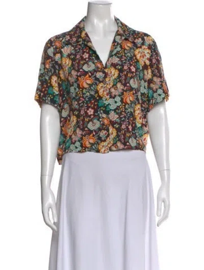 Pre-owned Frame Floral Print V-neck Blouse In Neutrals
