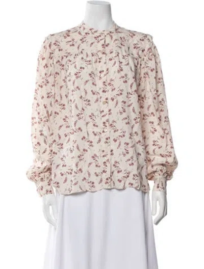 Pre-owned Frame Floral Print V-neck Blouse In Neutrals