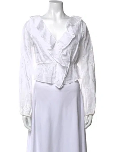 Pre-owned Frame Floral Print V-neck Blouse In White
