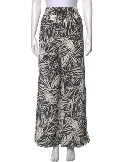 Pre-owned Frame Floral Print Wide Leg Pants In Black/white
