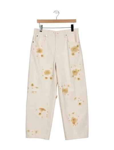 Pre-owned Frame Floral Print Wide Leg Pants In White