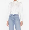 Frame Foldover Mock Neck Jacquard Silk Blouse In White