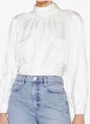 Frame Foldover Mock Neck Jacquard Silk Blouse In White