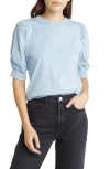 Frame Frankie Puff Sleeve Organic Cotton Knit Top In Chambray Blue