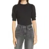 Frame Frankie Puff Sleeve Organic Cotton Knit Top In Noir