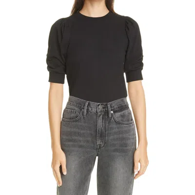 Frame Frankie Puff Sleeve Organic Cotton Knit Top In Noir
