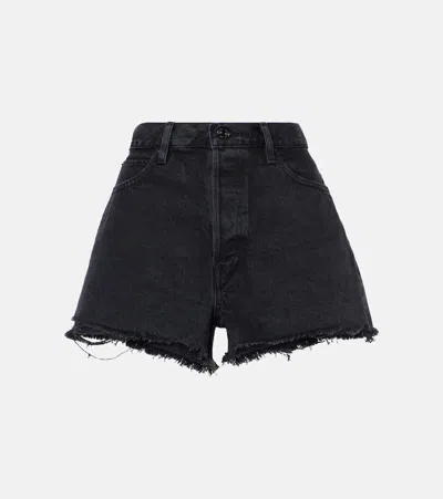 Frame Frayed Denim Shorts In Black