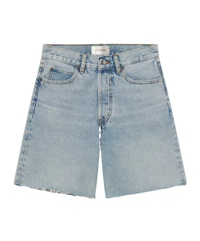 Frame Frayed Denim Shorts In Gray