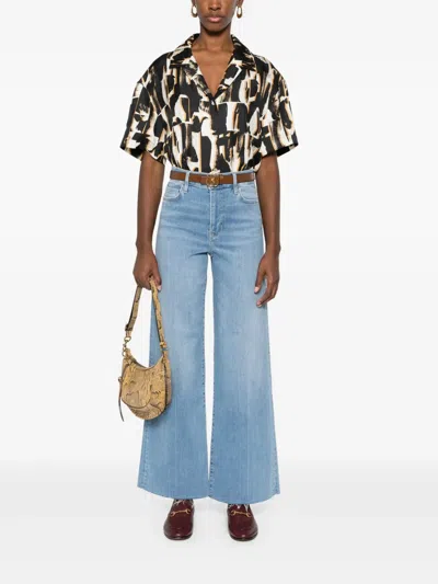 Frame Frayed Wide-leg Jeans In Blue