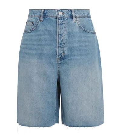 Frame Frayed Wide-leg Denim Shorts In Blue