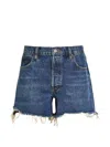 Frame The Long Hang Frayed Denim Shorts In Blue