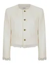 Frame Fringed Button-front Jacket In White
