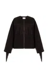 Frame Fringed Suede-wool Jacket In Brown