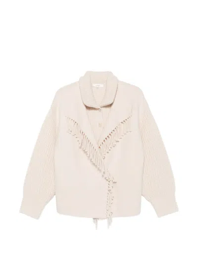 Frame Fringe-trimmed Shawl-collar Cardigan In Neutral