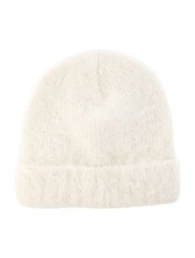 Pre-owned Frame Fuzzy Beanie Hat W/tags In White
