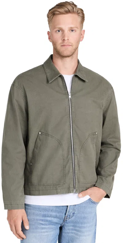 Frame Garment Washed Trucker Jacket Olive Green