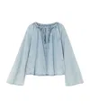 Frame Gathered Chambray Blouse In Blue