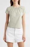 Frame Gathered Cotton Blend T-shirt In Green