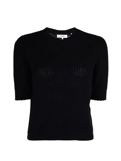 Frame Gathered Honeycomb-knit Sweater In Black