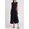 Frame Gathered Seam Organic Cotton A-line Midi Dress In Navy