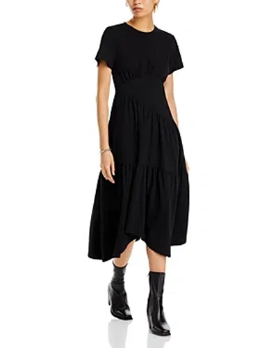 Frame Gathered Seam Short Sleeve Dress In Black
