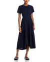 Frame Gathered Seam Short Sleeve Dress In Black In Navy
