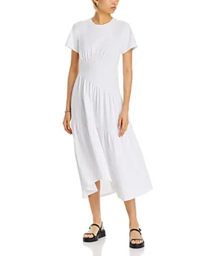 Frame Gathered Seam Short Sleeve Dress In White