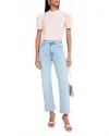 Frame Gathered Short Sleeve Button Front Top In Light Pink In Pink