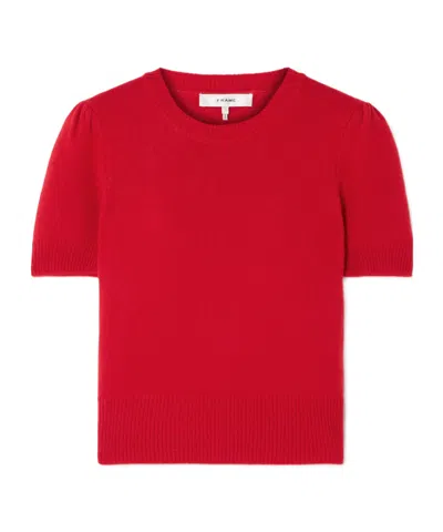 Frame Gathered Short Sleeve Sweater In Red