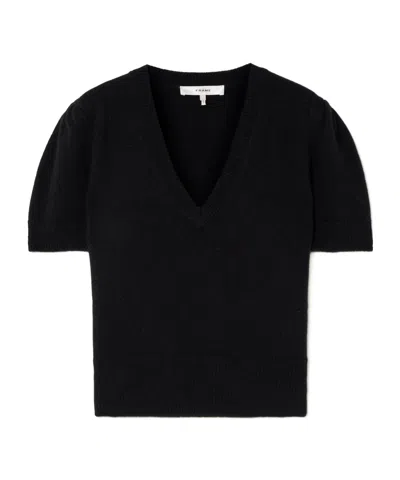 Frame Gathered Short Sleeve Sweater In Black