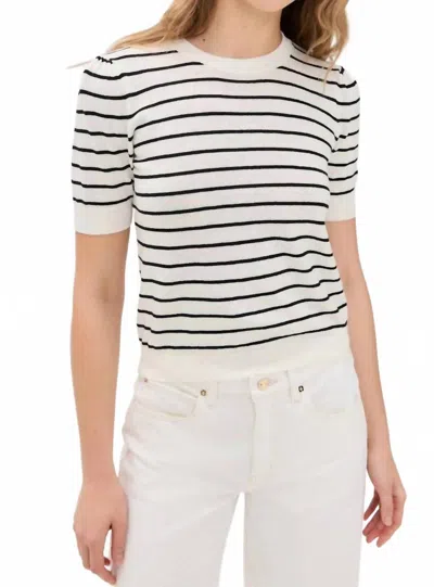 FRAME GATHERED SHORT SLEEVE SWEATER IN CREAM MULTI