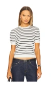 Frame Gathered Sleeve Top In Midnight Slate Multi In 混奶油色